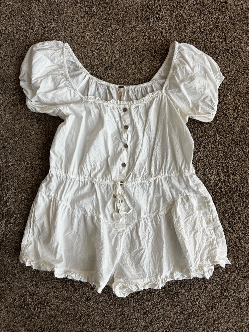 Free People White Elastic Waist Cotton Romper